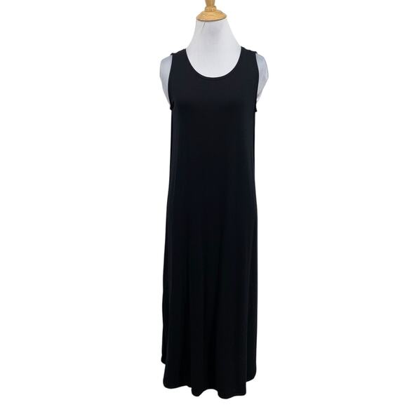 Eileen Fisher Dress Womens XS Extra Small Black Sleeveless Jersey Crew Neck Midi - Picture 1 of 10